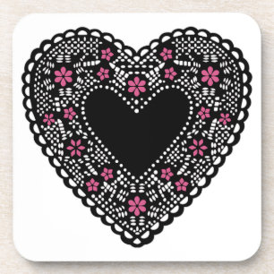 Black Lace Heart Coaster