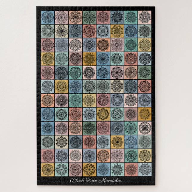Black Lace Mandalas Applique Patchwork Design Jigsaw Puzzle (Vertical)