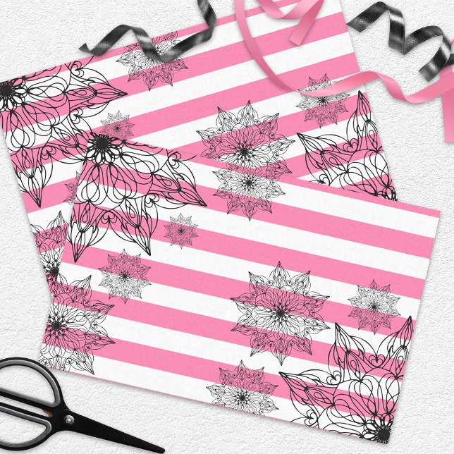 Black Lace Mandalas on Pink and White Stripes Tissue Paper (Creator Uploaded)