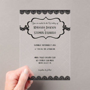Black Lace on Clear Custom Wedding Acrylic Invitations