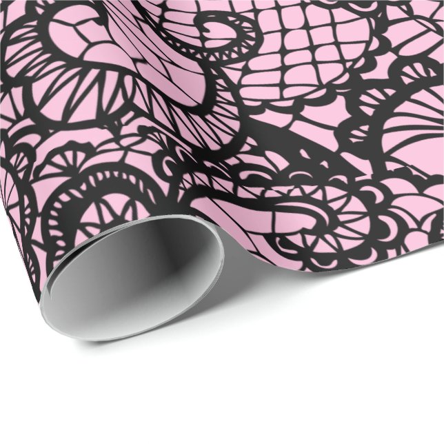 Black Lace on Pink Wrapping Paper (Roll Corner)