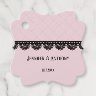 Black Lace on Soft Pink Custom Wedding Favour Tags