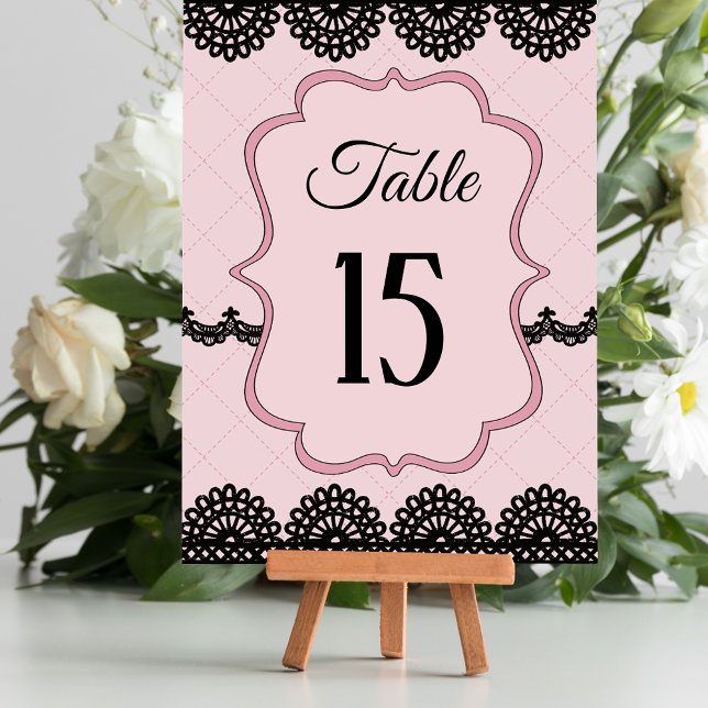 Black Lace on Soft Pink Custom Wedding Table Number (Creator Uploaded)