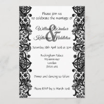 Black lace on white background Wedding Invitation