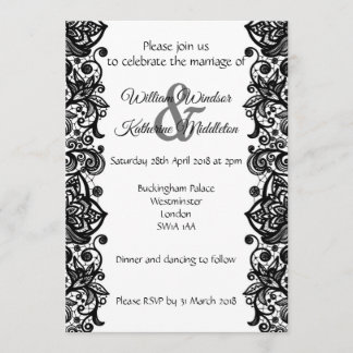 Black lace on white background Wedding Invitation
