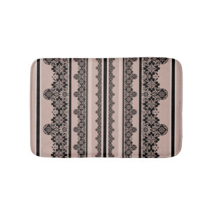 Black lace, openwork, brown background, beige, Bla Bath Mat