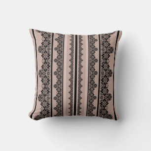 Black lace, openwork, brown background, beige, Bla Cushion