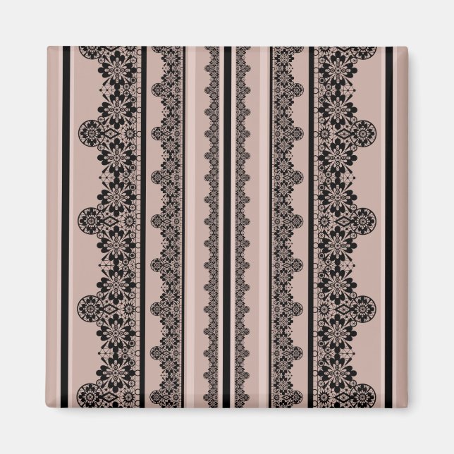Black lace, openwork, brown background, beige, Bla Magnet (Front)