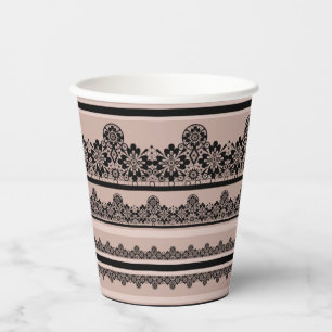 Black lace, openwork, brown background, beige, Bla Paper Cups