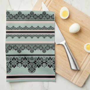 Black lace , openwork throw pillow tea towel