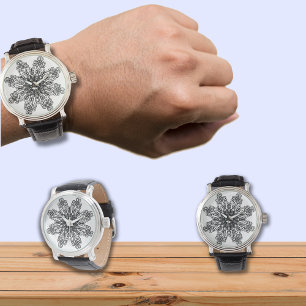 Black lace pattern geometric watch