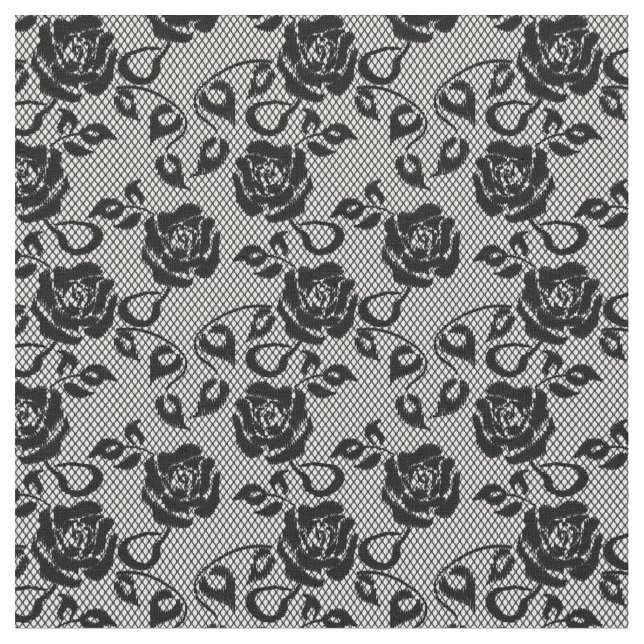 Black lace pattern on white background fabric (Close Up)