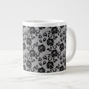 Black lace pattern on white background large coffee mug