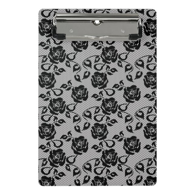 Black lace pattern on white background mini clipboard (Front)