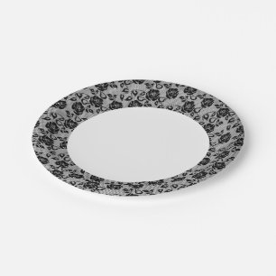 Black lace pattern on white background paper plate