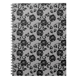 Black lace pattern on white background spiral notebook