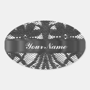 Black lace personalised oval sticker