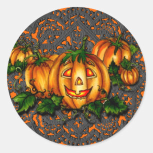 BLACK LACE, PUMPKIN PATCH by SHARON SHARPE Classic Round Sticker