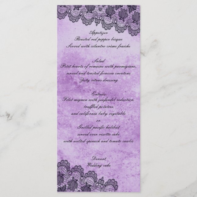 Black Lace Purple Gothic Wedding Menu (Front)