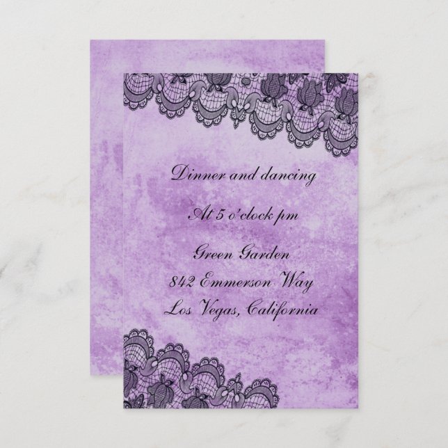 Black Lace Purple Gothic Wedding Reception Enclosure Card (Front/Back)