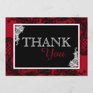 Black Lace Red Modern Goth Thank You Card