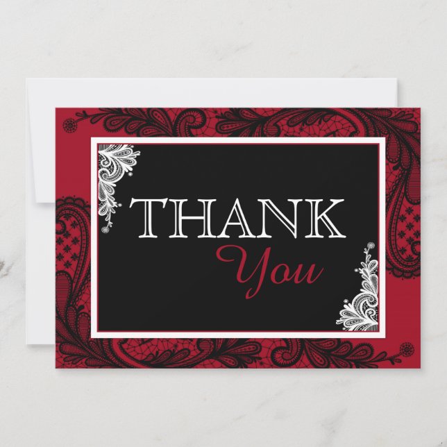 Black Lace Red Modern Goth Thank You Card (Front)