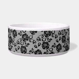 Black Lace Rose Fishnet Pet Bowl