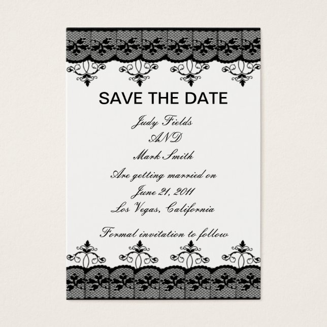 Black Lace Save The Date Card (Front)