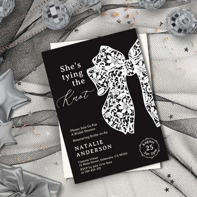 Black Lace She's Tying the Knot Bridal Shower Invitation (Black Lace She's Tying the Knot Bridal Shower Invitation)