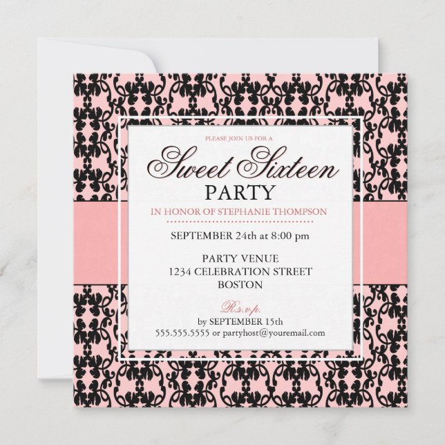 Black Lace Sweet 16 Birthday Party Invitation (Front)