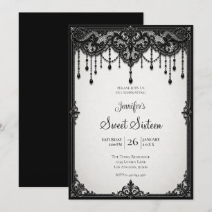 Black Lace Sweet 16 Birthdy Invitation