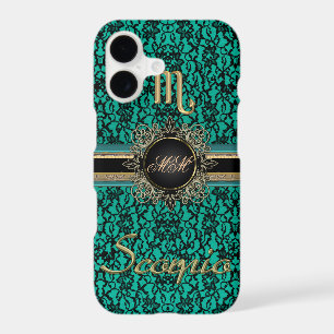 Black Lace Teal Monogram Scorpio iPhone 7 Case