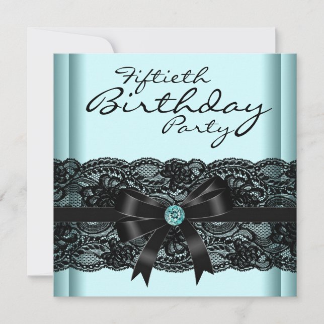 Black Lace Teal Womans 50th Birthday Party Invitation (Front)