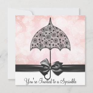 Black Lace Umbrella Pink Baby Sprinkle Baby Shower Invitation