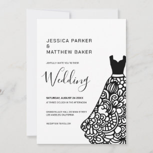Black Lace Wedding Dress  Invitation