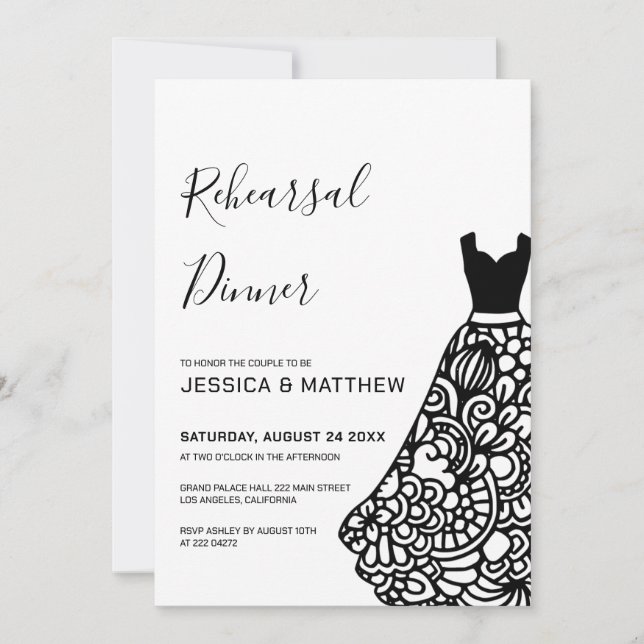 Black Lace Wedding Dress  Rehearsal   Invitation (Front)