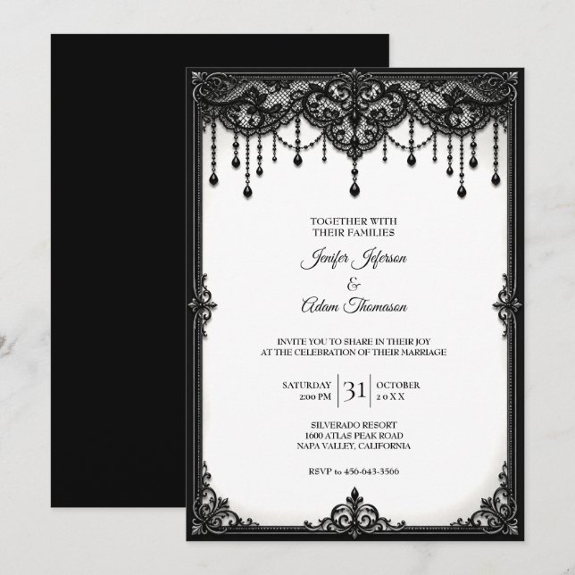 Black Lace Wedding Invitation (Front/Back)
