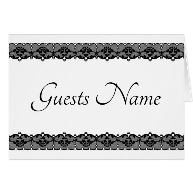 Black Lace Wedding Seating Blank Guests Name Card (Front Horizontal)