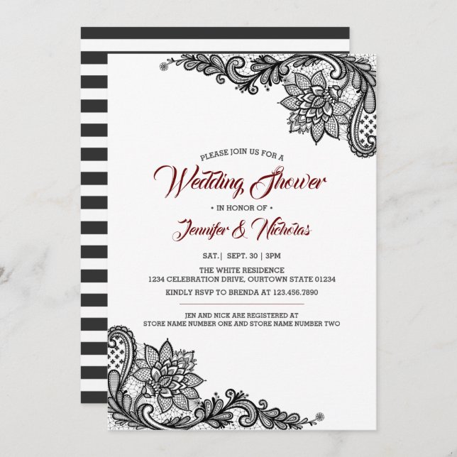 Black Lace Wedding Shower Invitation (Front/Back)