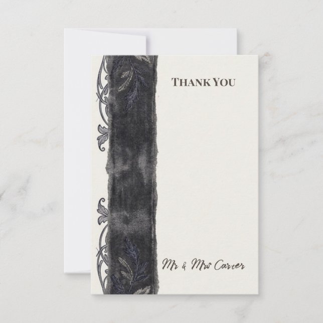 Black Lace Wedding Thank You Card (Front)
