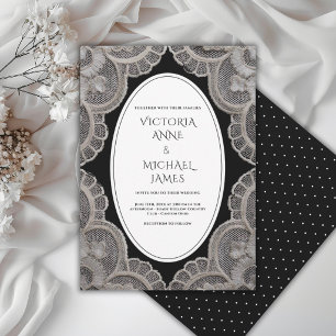 Black Lace Whimsical Vintage Wedding Invitation