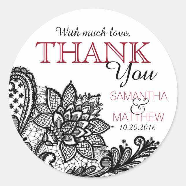 Black Lace White Modern Goth Thank You Label (Front)