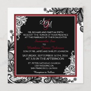 Black Lace White Modern Goth Wedding Invitation