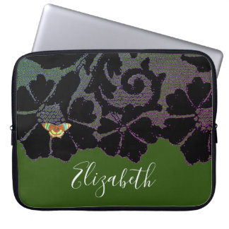 BLACK LACE WITH BUTTERFLY IN GREEN NEOPRENE SLEEVE
