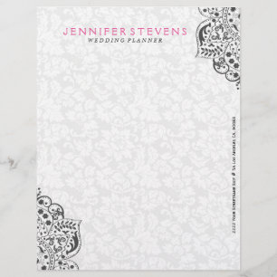 Black Lace With White Damasks Background Custom Letterhead