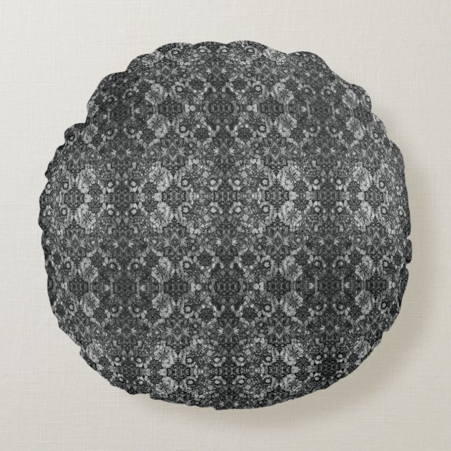 Black Lacework Artistry Round Round Cushion (Front)