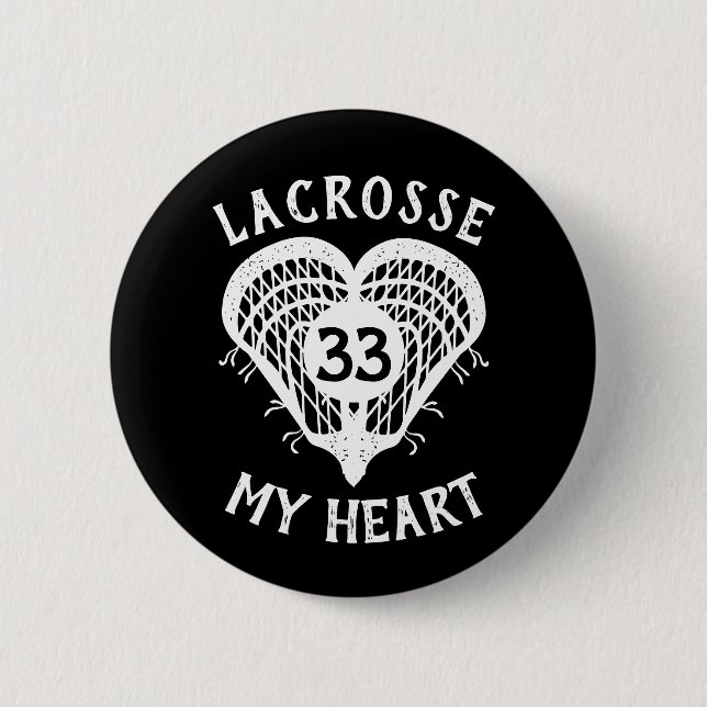Black Lacrosse My Heart Button (Front)