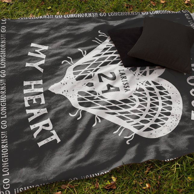 Black Lacrosse My Heart Fleece Blanket (Creator Uploaded)