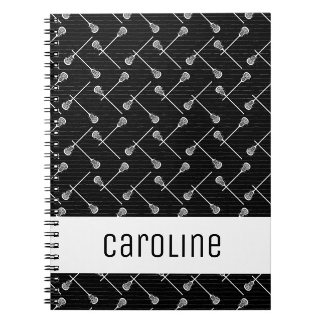 Black Lacrosse White Sticks Patterned Notebook (Front)