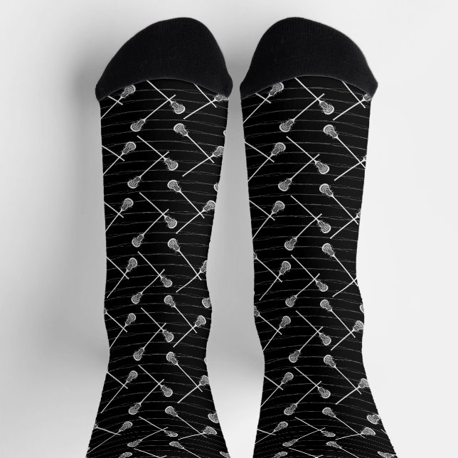 Black Lacrosse White Sticks Patterned Socks (Top)